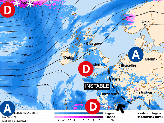 Carte de prévisions d'europe du Lundi 9 mars 2026