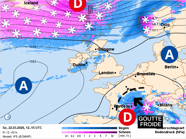 Carte de prévisions d'europe du Dimanche 22 mars 2026
