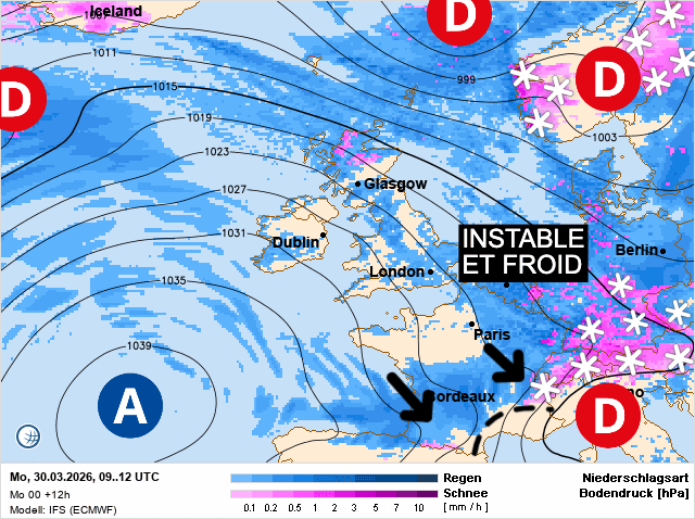 Carte de prévisions d'europe du Lundi 30 mars 2026