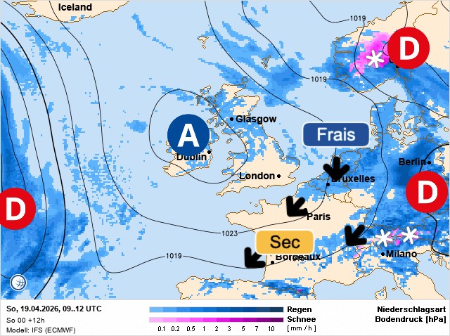Carte de prévisions d'europe du Dimanche 19 avril 2026