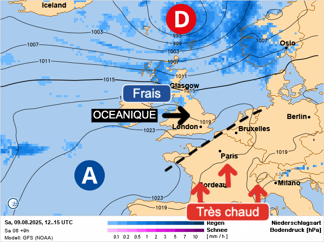 Carte de prévisions d'europe du Samedi 9 août 2025