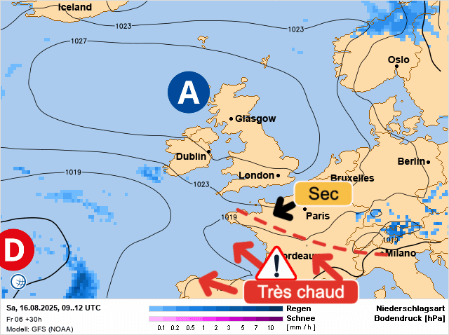 Carte de prévisions d'europe du Samedi 16 août 2025