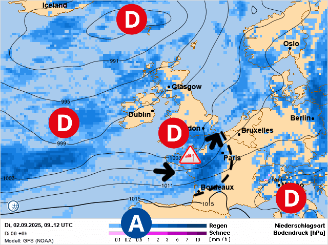 Carte de prévisions d'europe du Mardi 2 septembre 2025