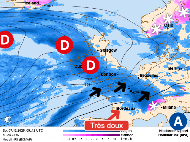 Carte de prévisions d'europe du Dimanche 7 décembre 2025