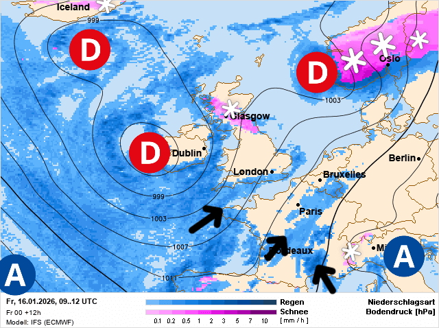 Carte de prévisions d'europe du Vendredi 16 janvier 2026