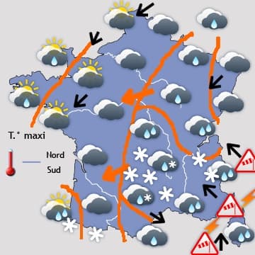 Pluie, neige, vent violent, puis redoux à partir de mercredi